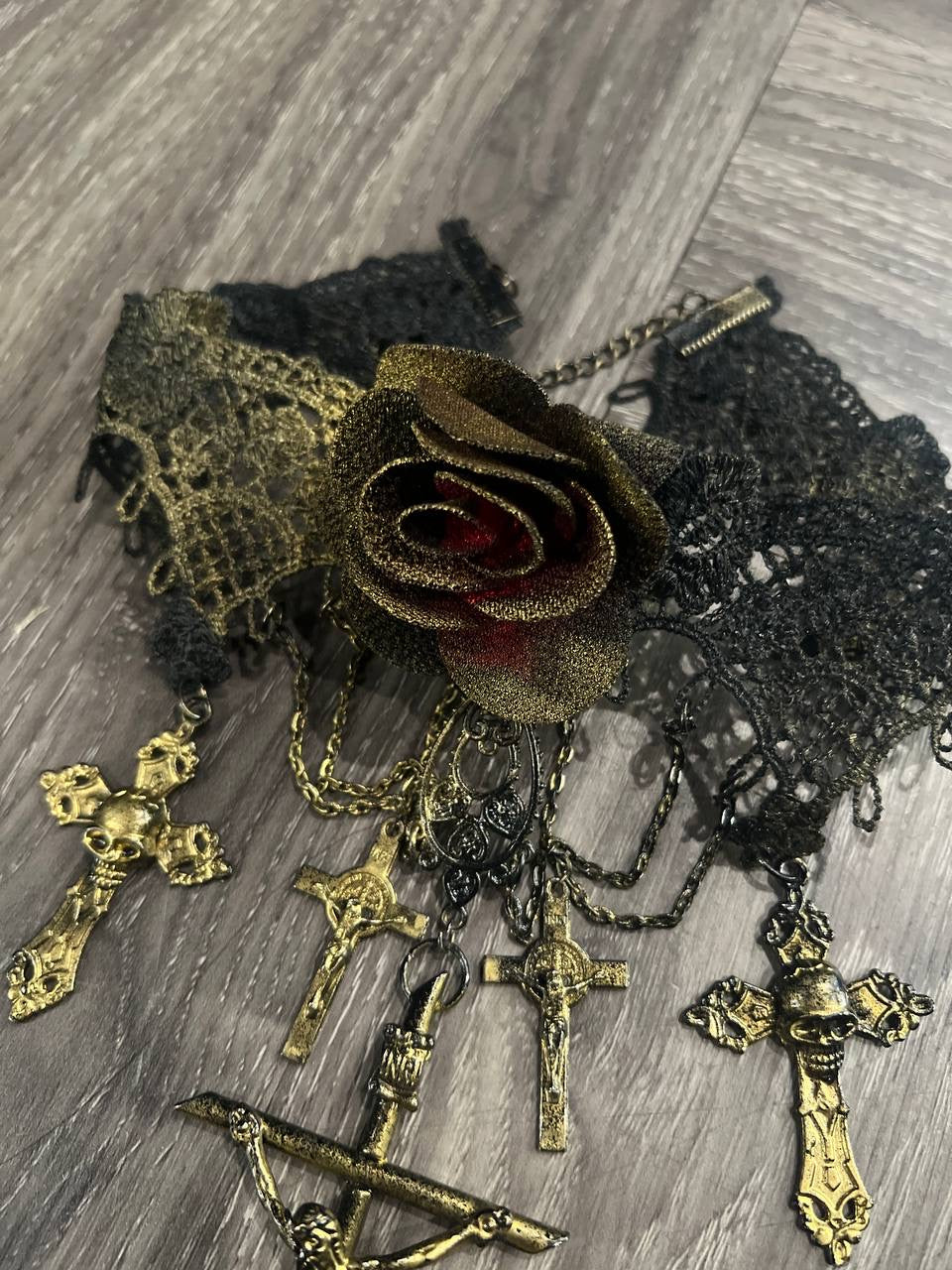 90s Jean Paul Gaultier SAMPLE Floral Lace Cross Necklace