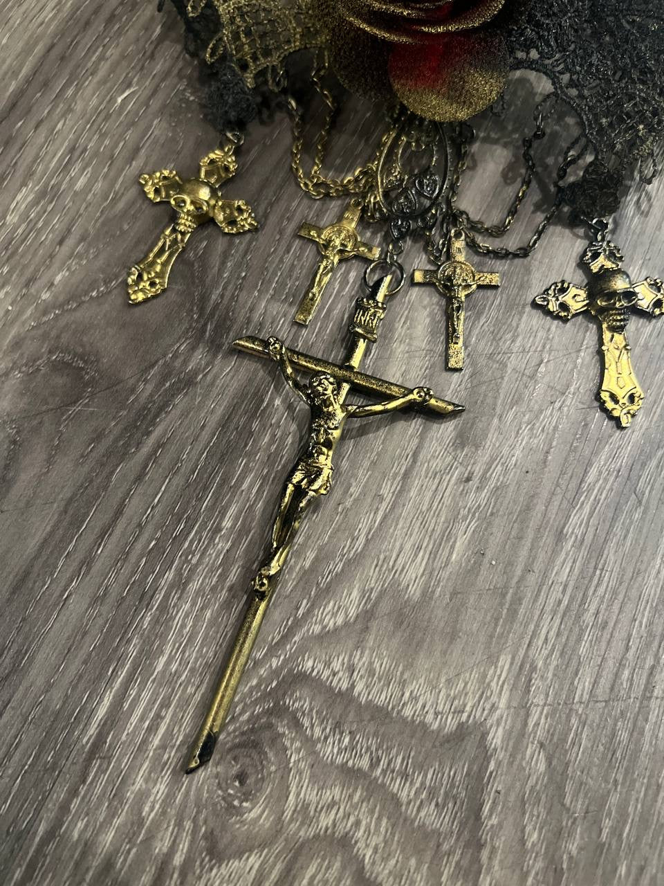 90s Jean Paul Gaultier SAMPLE Floral Lace Cross Necklace