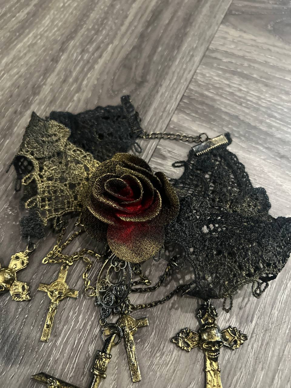 90s Jean Paul Gaultier SAMPLE Floral Lace Cross Necklace