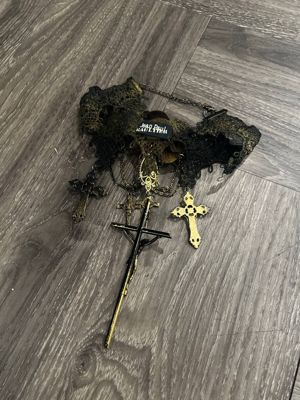 90s Jean Paul Gaultier SAMPLE Floral Lace Cross Necklace