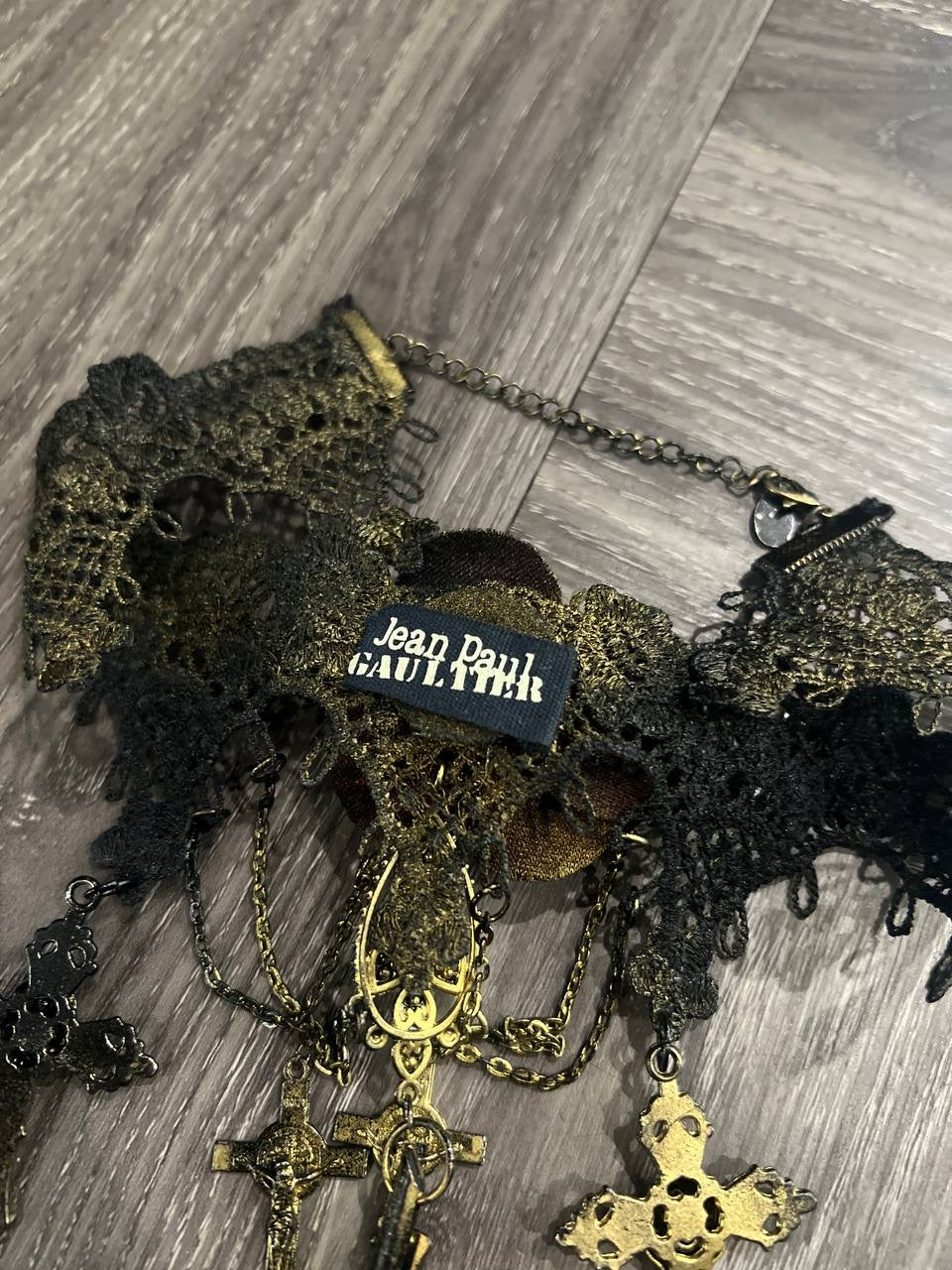 90s Jean Paul Gaultier SAMPLE Floral Lace Cross Necklace