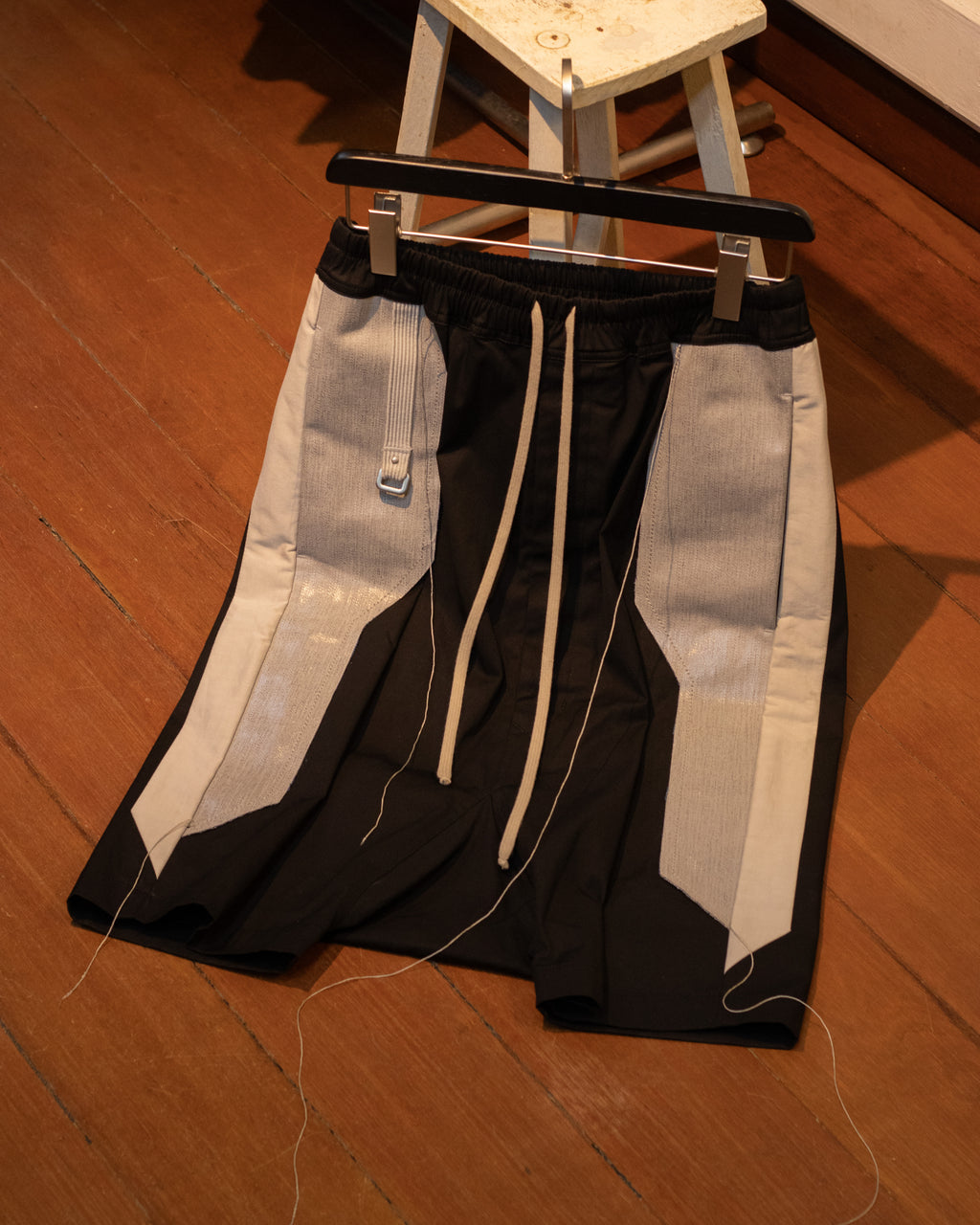 SS19 Rick Owens "Babel" Waxed Panel Pod Shorts