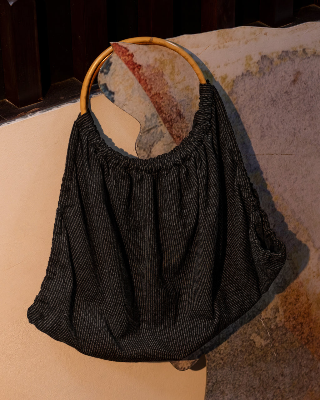 2000s Comme Des Garcons Bamboo Handle Wool Dumpling Bag