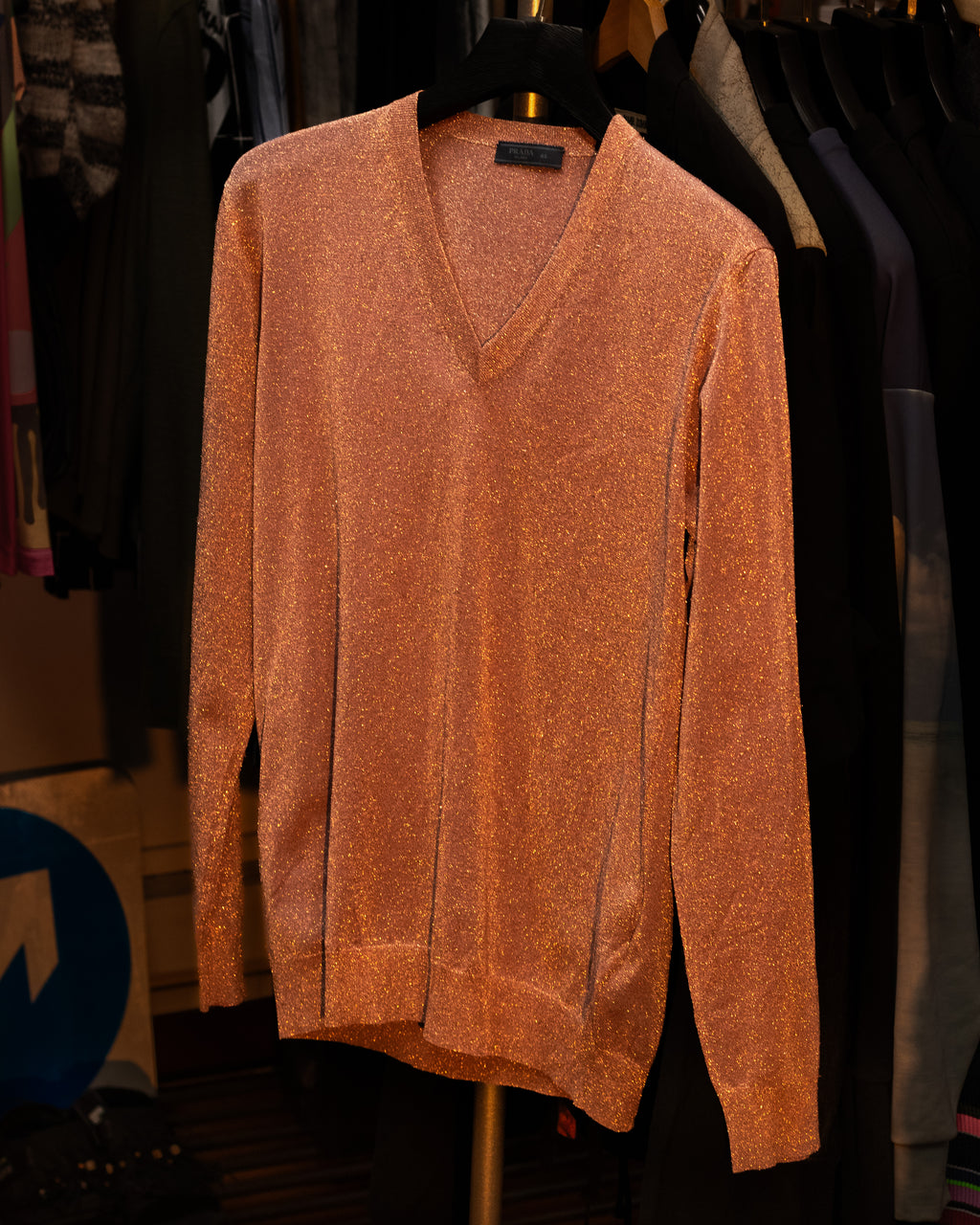 AW11 Prada Metallic Lurex V Neck Glitter Long Sleeve