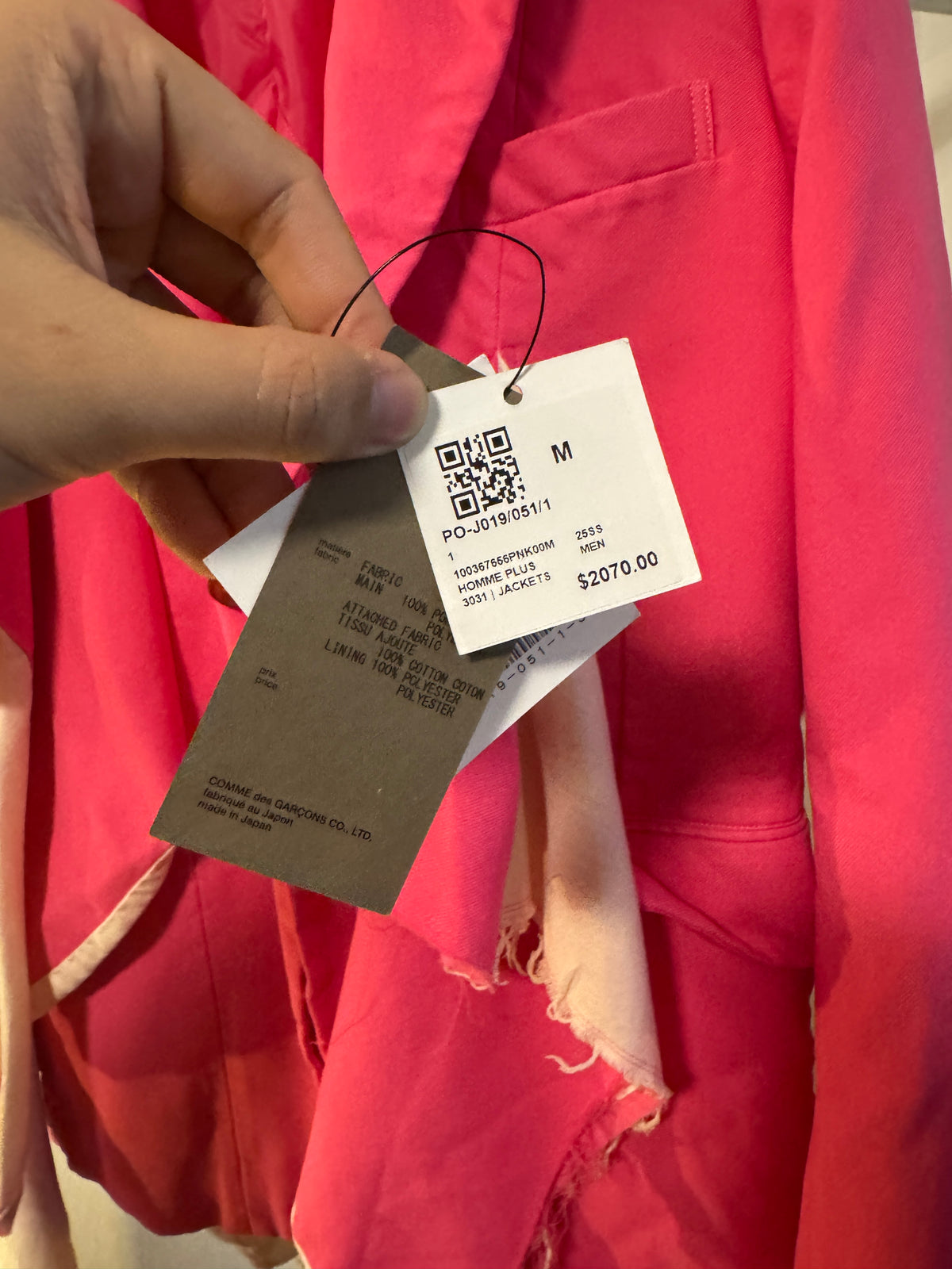 SS25 Comme Des Garcons Homme Plus "The Hope Of Light" Pink Draped Jacket