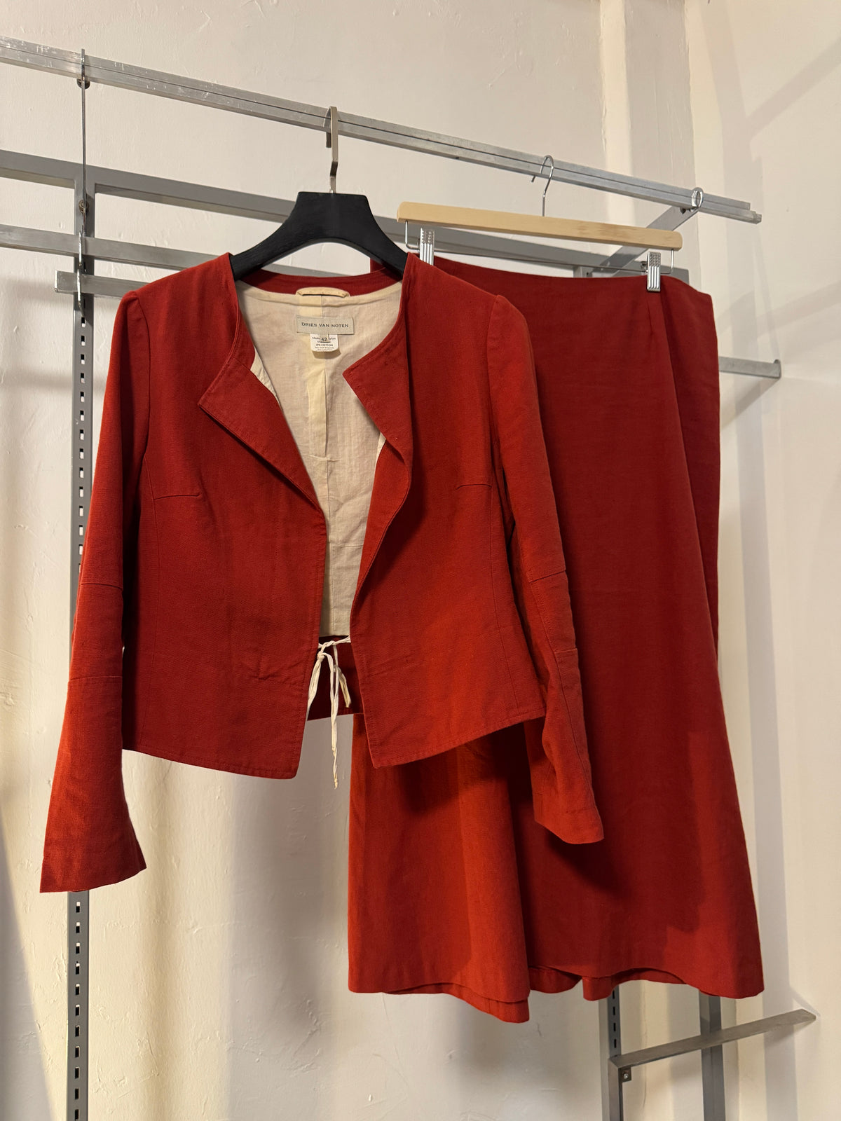90s Dries Van Noten Red Linen Cotton Set