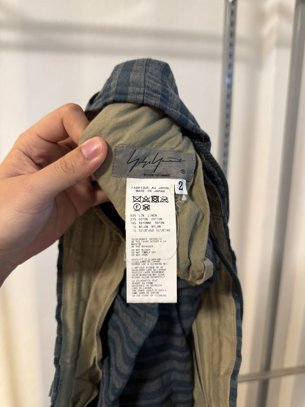 SS20 Yohji Yamamoto Pour Homme Indigo Linen Stripes Drawstring Balloon Pants