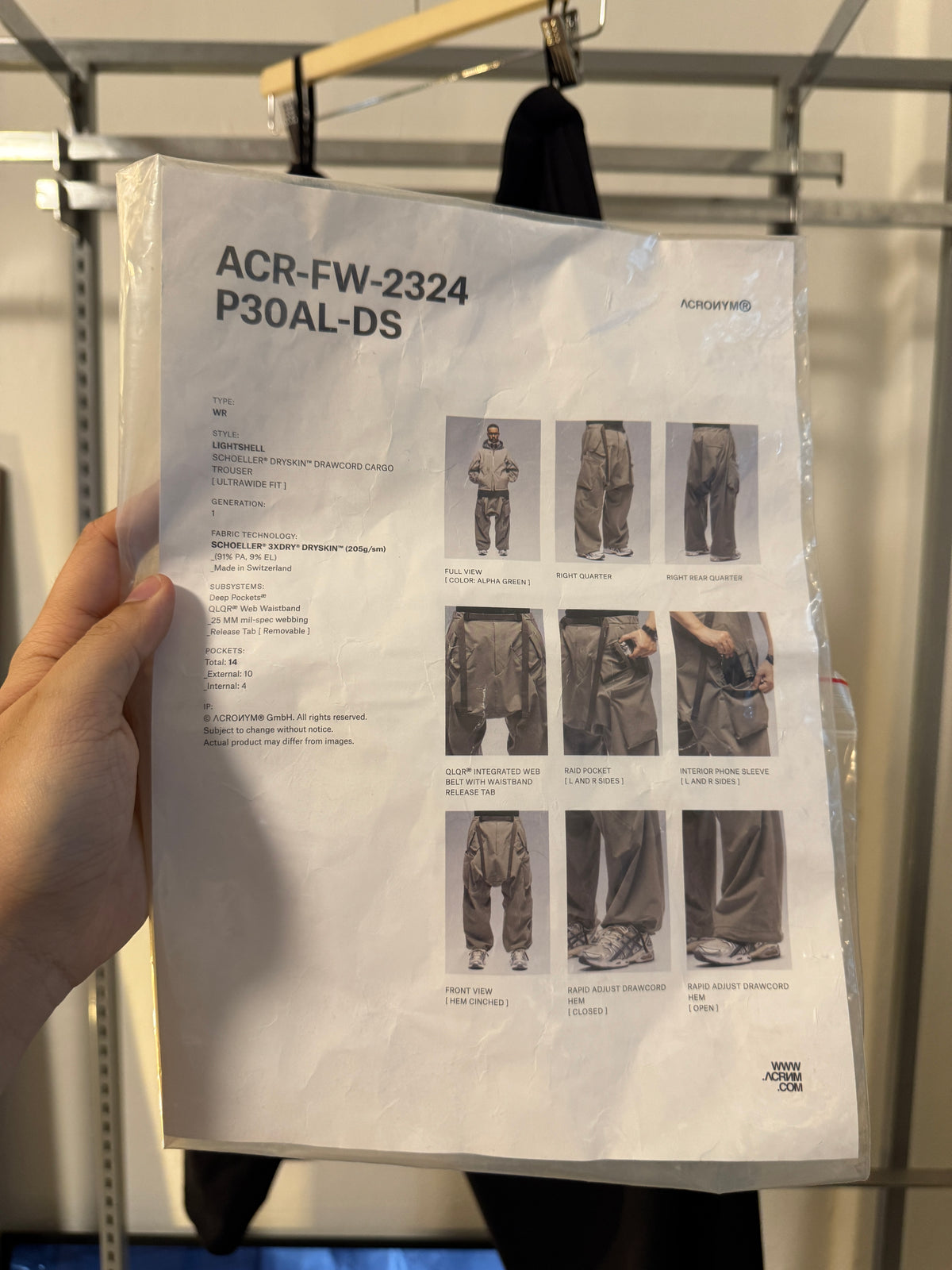 AW23 Acronym P30AL-DS Schoeller Dryskin Drawcord Cargo Pants
