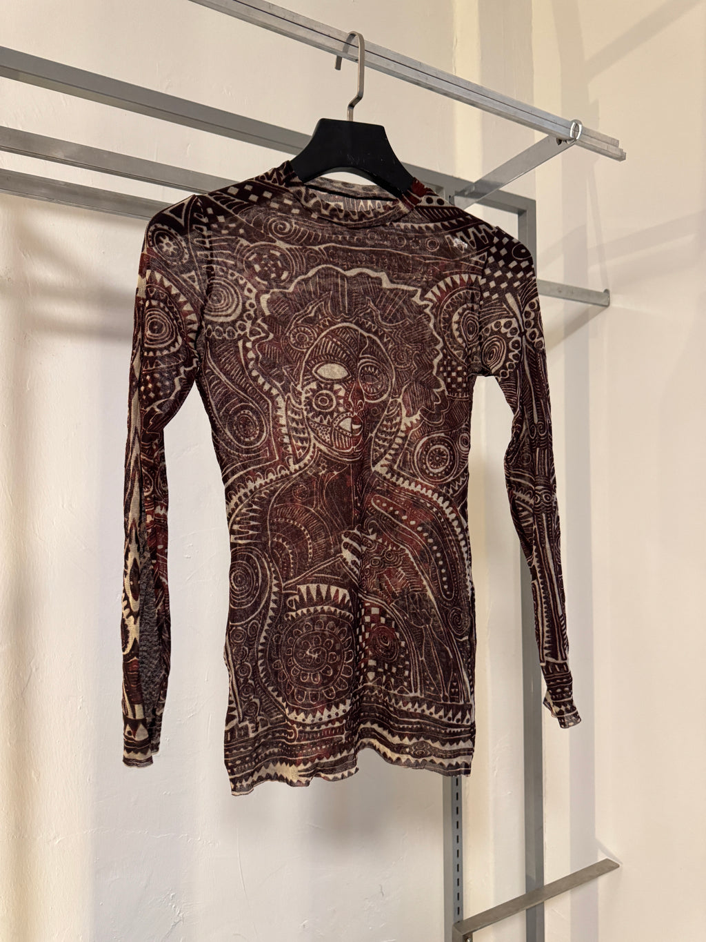 90s Jean Paul Gaultier Maille Tribal Tattoo Mesh Long Sleeve Top