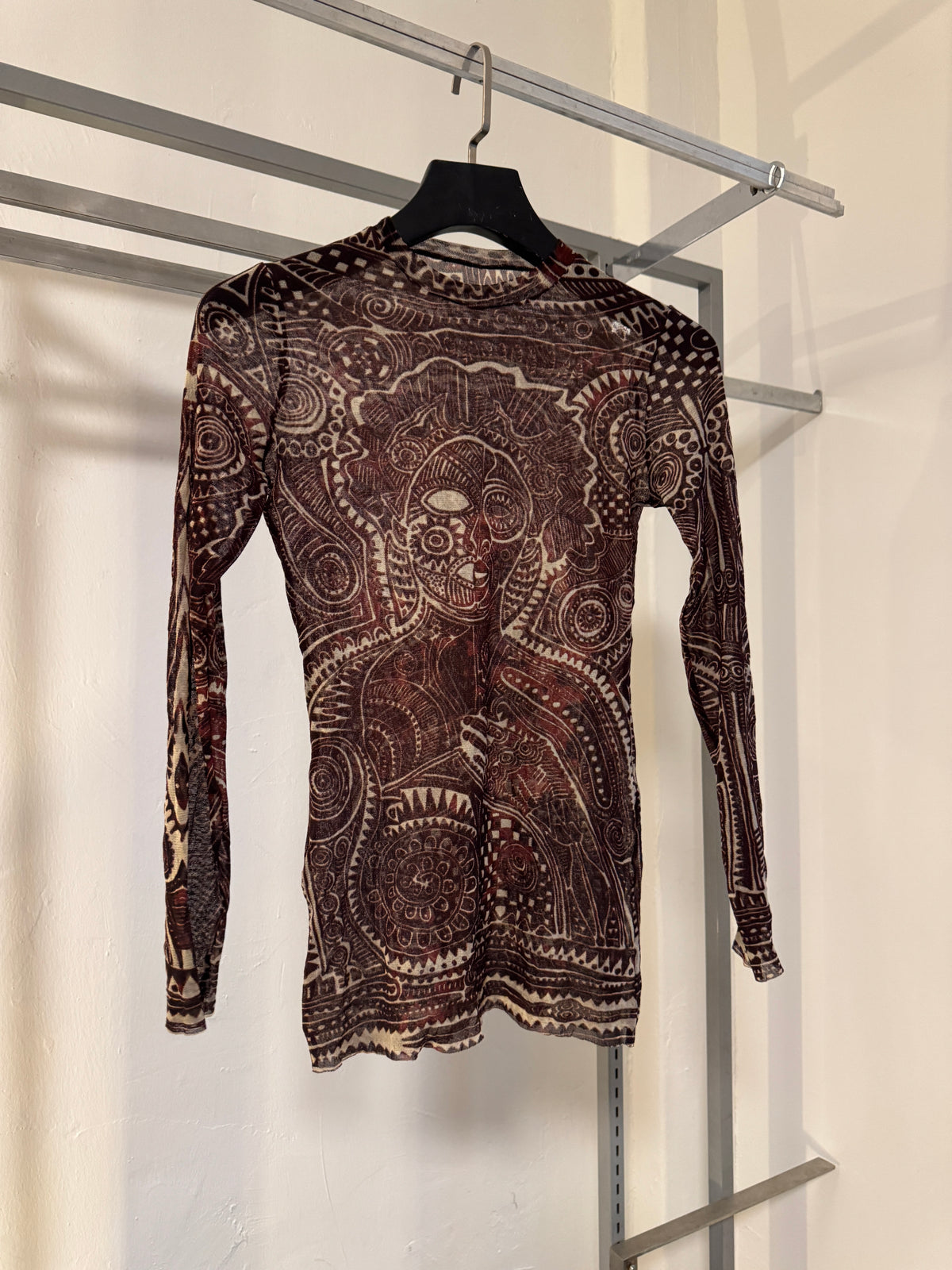 90s Jean Paul Gaultier Maille Tribal Tattoo Mesh Long Sleeve Top