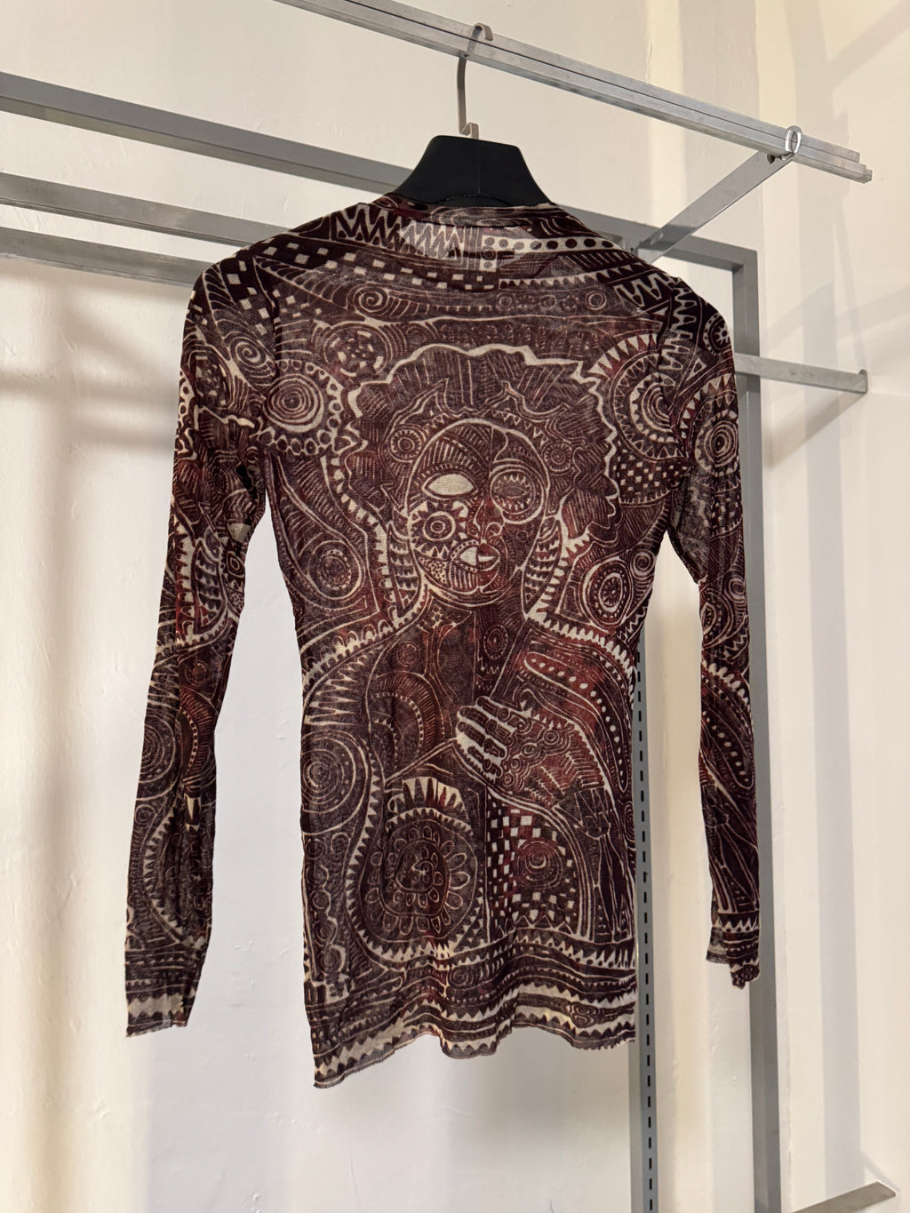 90s Jean Paul Gaultier Maille Tribal Tattoo Mesh Long Sleeve Top