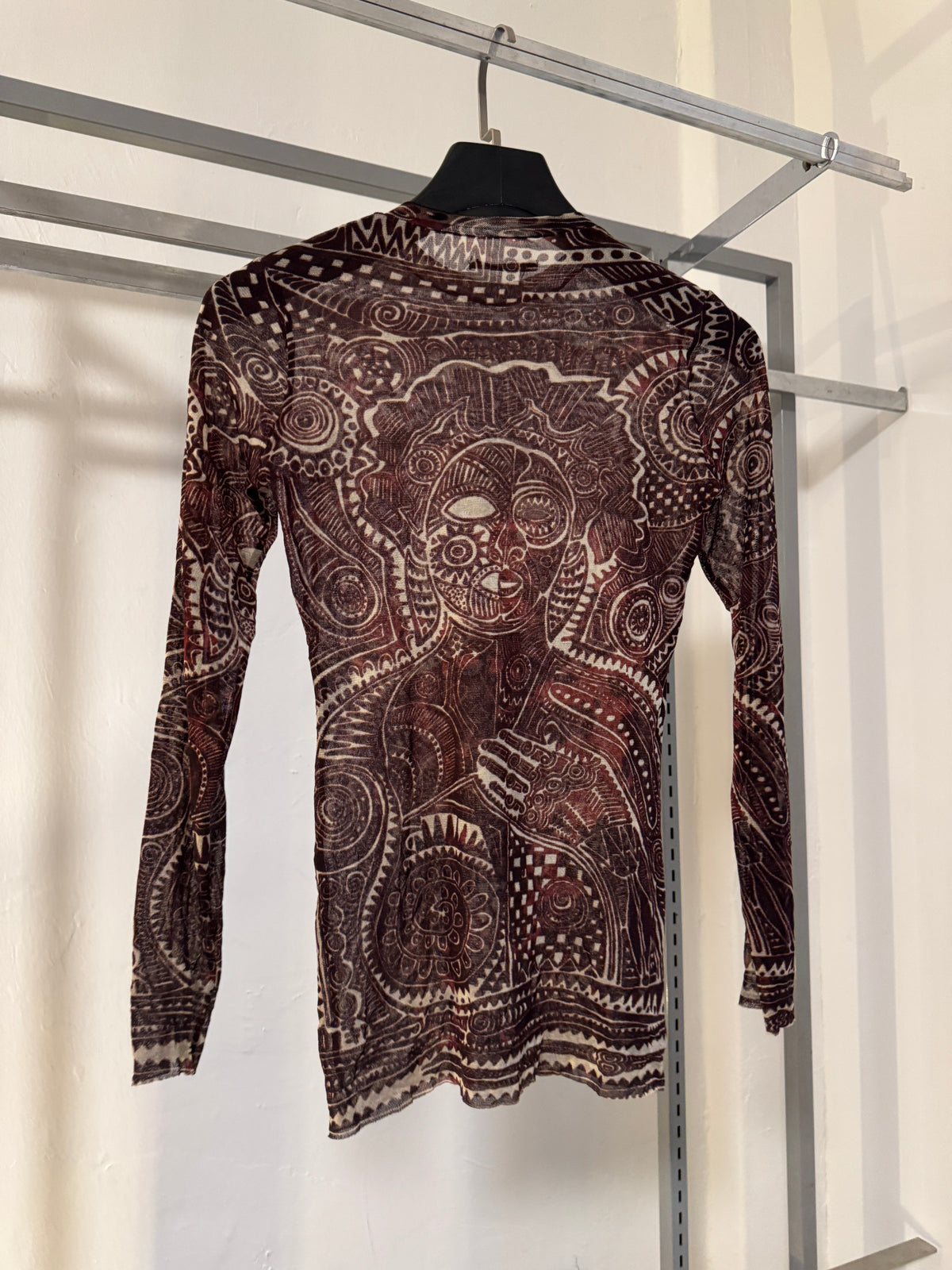 90s Jean Paul Gaultier Maille Tribal Tattoo Mesh Long Sleeve Top