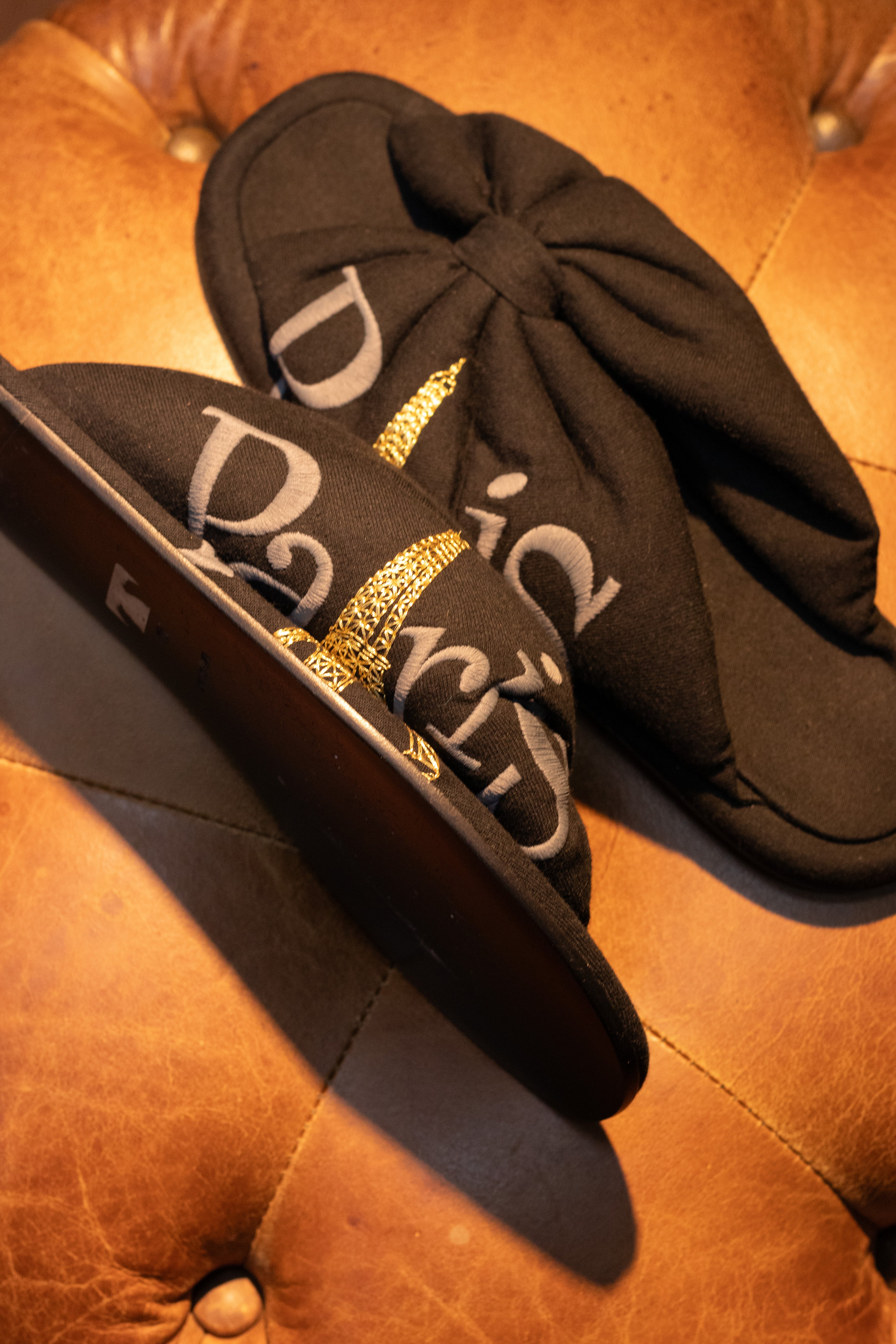 SHOW SAMPLE Winter 19 Balenciaga "Paris" Embroidered Eiffel Tower Drapy Sandals