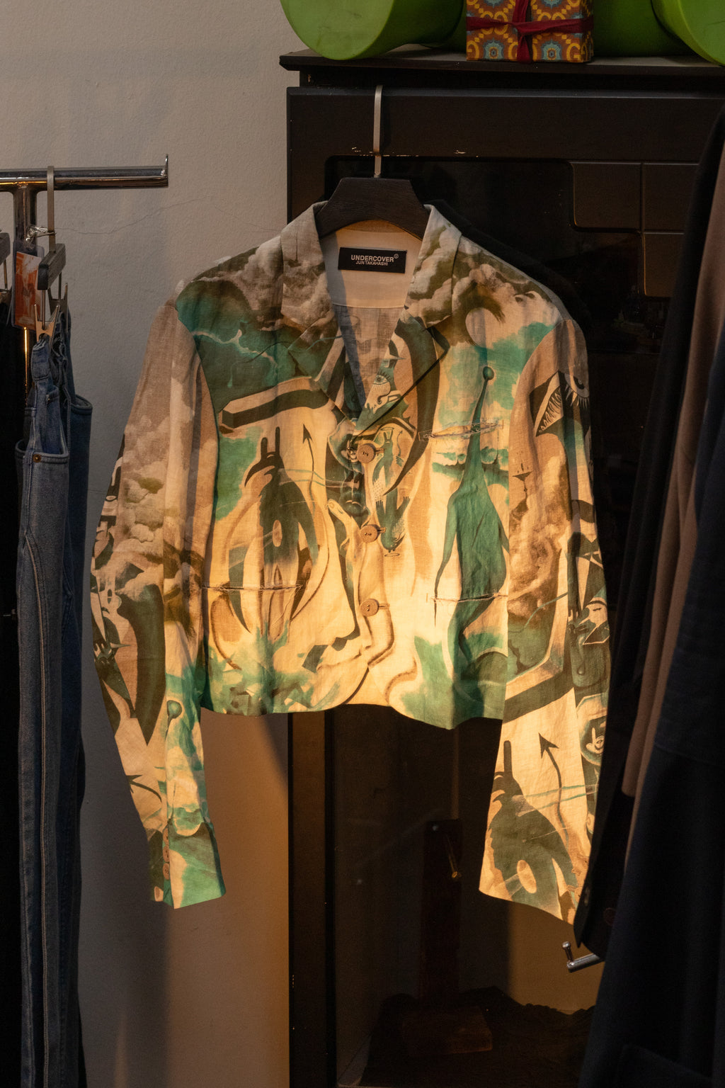 SS25 Undercover "Lost Cloud" Painted Linen Cropped Jacket