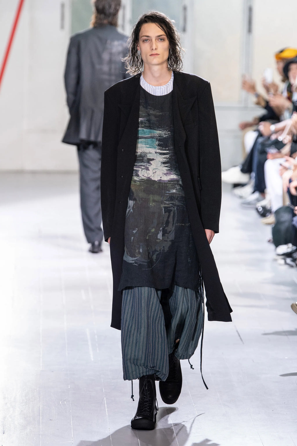 SS20 Yohji Yamamoto Pour Homme Indigo Linen Stripes Drawstring Balloon Pants